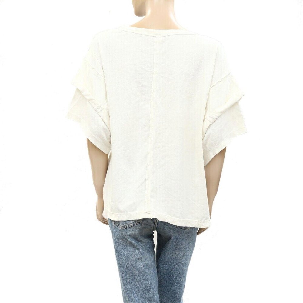 Free People What A Waist Tunic Top Oversized White Cotton Short Sleeve M 257480 - Picture 6 of 7